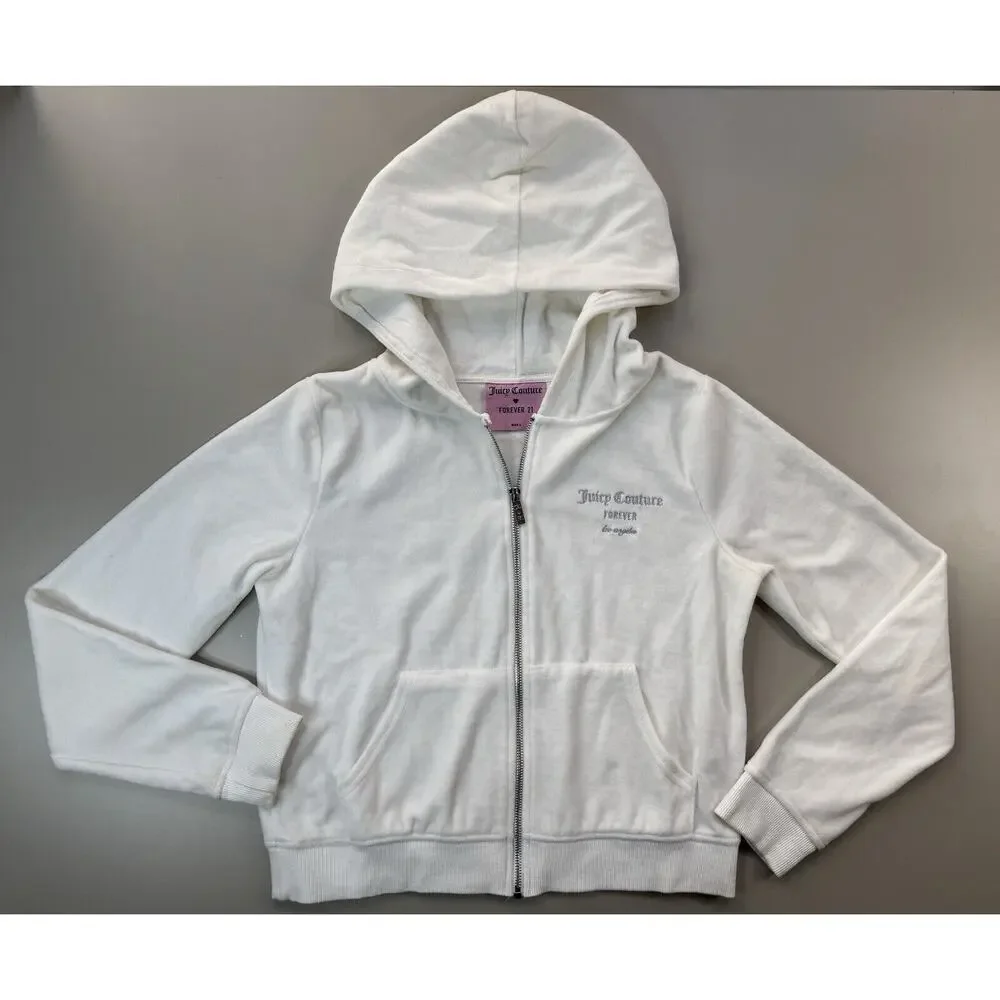 Juicy Couture Womens Zip Up Size L Forever 21 Velour Track Y2K Rhinestone Bling - Picture 2 of 15